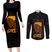 Personalized Beautiful Black Girl Couples Matching Long Sleeve Bodycon Dress and Long Sleeve Button Shirt Women Africa - Wonder Print Shop
