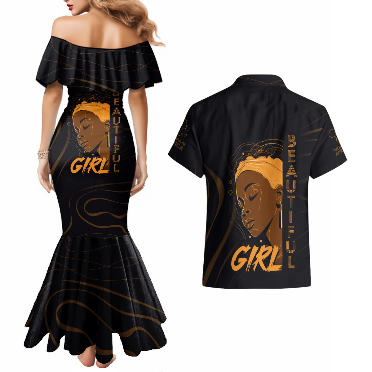 Personalized Beautiful Black Girl Couples Matching Mermaid Dress and Hawaiian Shirt Women Africa - Wonder Print Shop