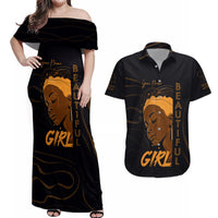 Personalized Beautiful Black Girl Couples Matching Off Shoulder Maxi Dress and Hawaiian Shirt Women Africa - Wonder Print Shop