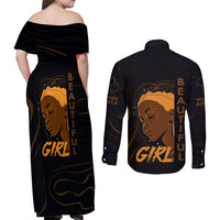 Personalized Beautiful Black Girl Couples Matching Off Shoulder Maxi Dress and Long Sleeve Button Shirt Women Africa - Wonder Print Shop