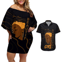 Personalized Beautiful Black Girl Couples Matching Off Shoulder Short Dress and Hawaiian Shirt Women Africa - Wonder Print Shop