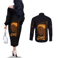 Personalized Beautiful Black Girl Couples Matching Off The Shoulder Long Sleeve Dress and Long Sleeve Button Shirt Women Africa