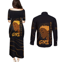 Personalized Beautiful Black Girl Couples Matching Puletasi and Long Sleeve Button Shirt Women Africa - Wonder Print Shop