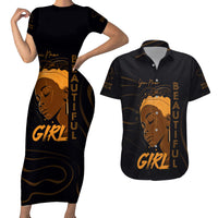 Personalized Beautiful Black Girl Couples Matching Short Sleeve Bodycon Dress and Hawaiian Shirt Women Africa - Wonder Print Shop