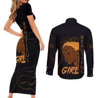 Personalized Beautiful Black Girl Couples Matching Short Sleeve Bodycon Dress and Long Sleeve Button Shirt Women Africa - Wonder Print Shop