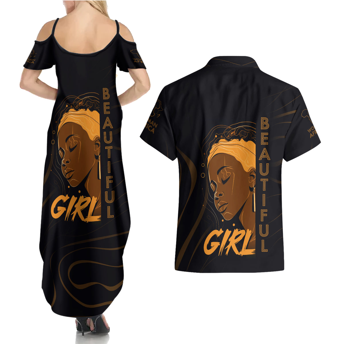 Personalized Beautiful Black Girl Couples Matching Summer Maxi Dress and Hawaiian Shirt Women Africa - Wonder Print Shop