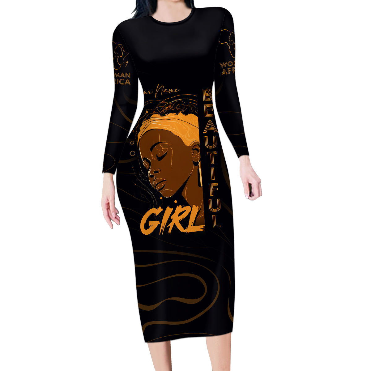Personalized Beautiful Black Girl Family Matching Long Sleeve Bodycon Dress and Hawaiian Shirt Women Africa - Wonder Print Shop