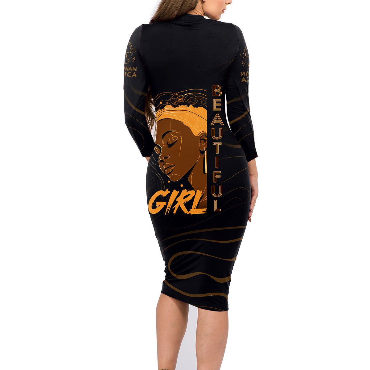 Personalized Beautiful Black Girl Family Matching Long Sleeve Bodycon Dress and Hawaiian Shirt Women Africa - Wonder Print Shop