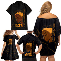 Personalized Beautiful Black Girl Family Matching Off Shoulder Short Dress and Hawaiian Shirt Women Africa - Wonder Print Shop
