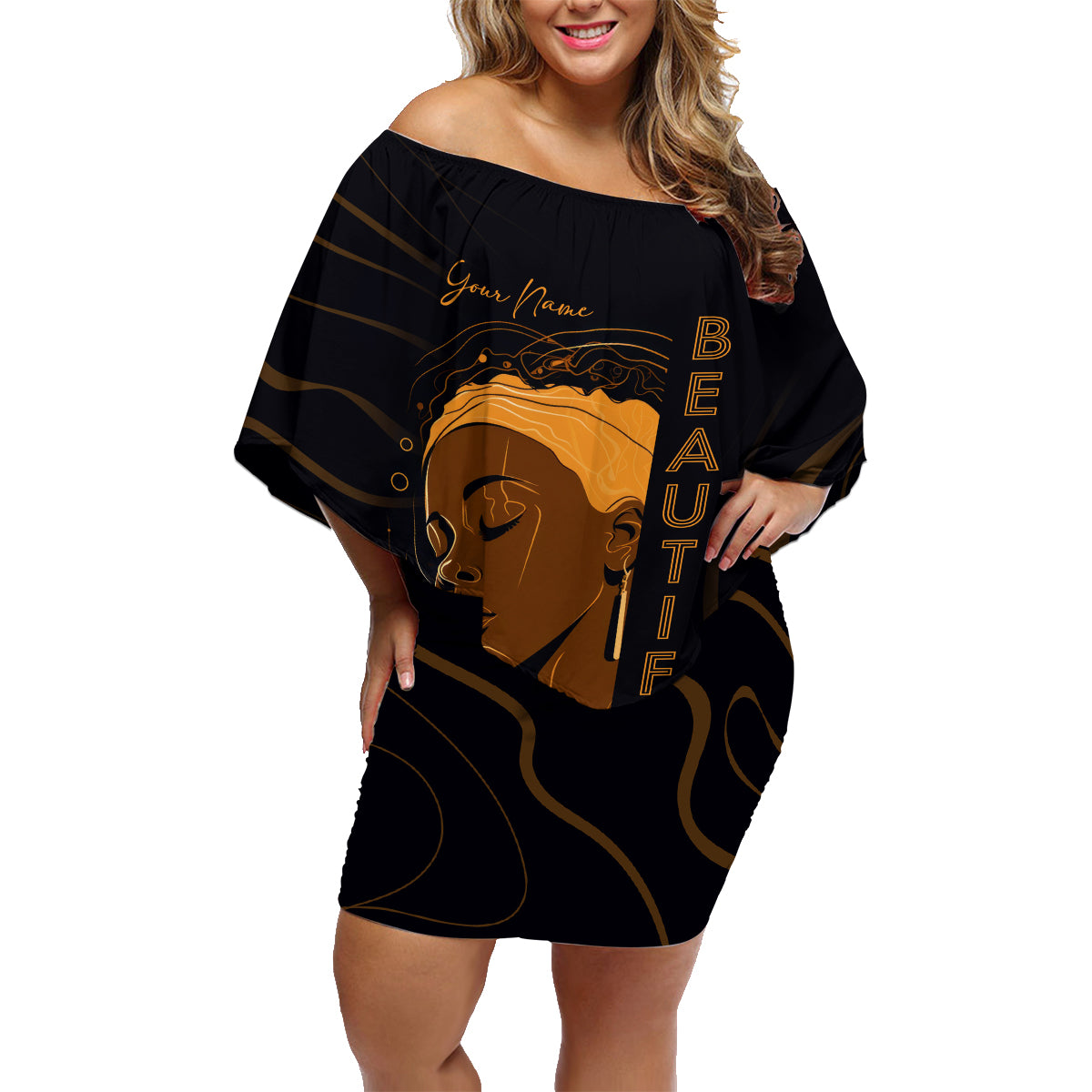 Personalized Beautiful Black Girl Family Matching Off Shoulder Short Dress and Hawaiian Shirt Women Africa - Wonder Print Shop