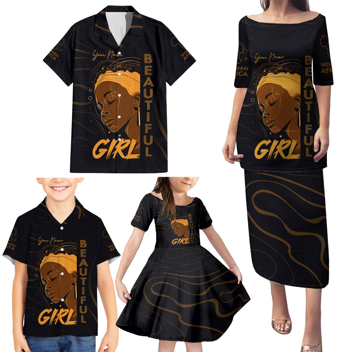 Personalized Beautiful Black Girl Family Matching Puletasi and Hawaiian Shirt Women Africa - Wonder Print Shop