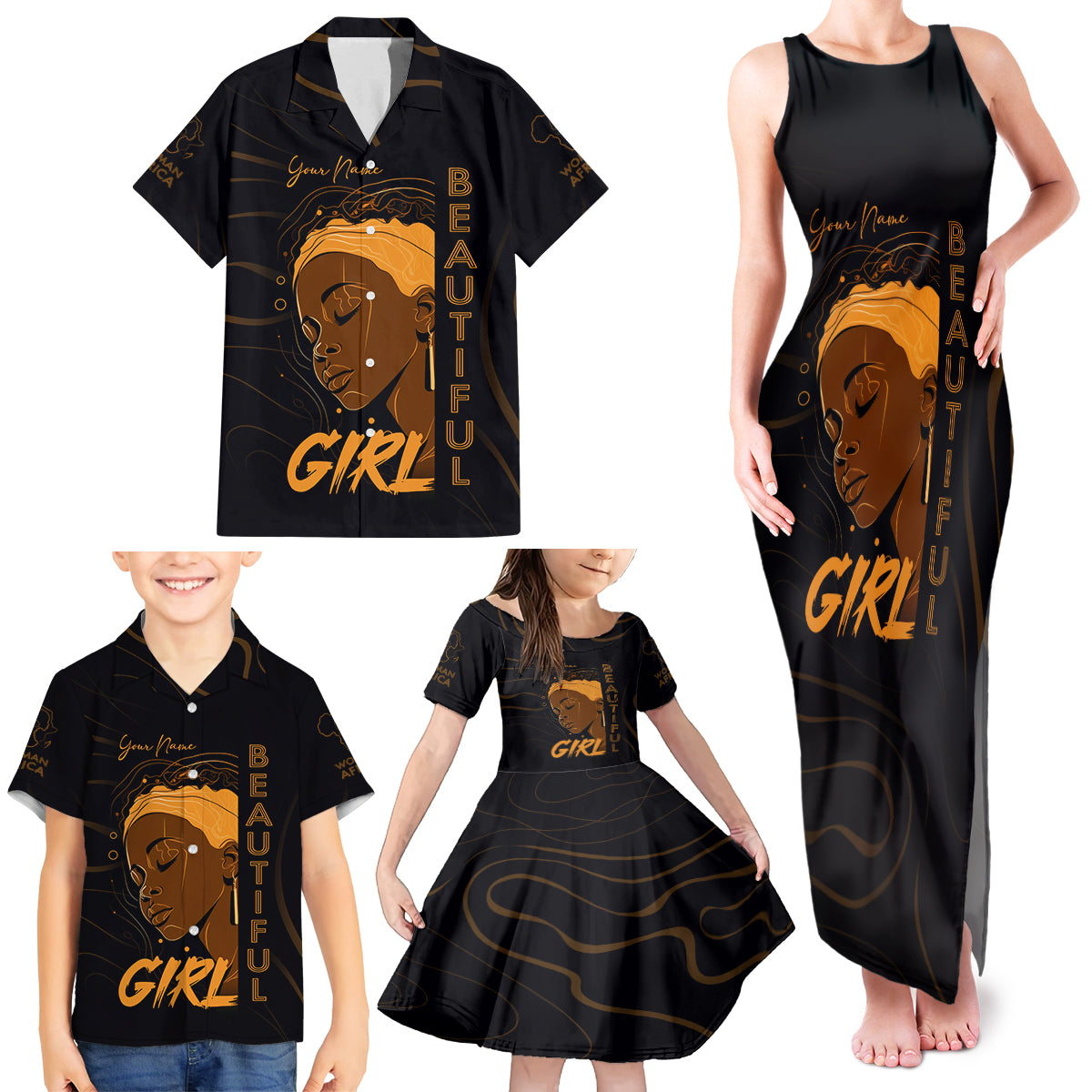 Personalized Beautiful Black Girl Family Matching Tank Maxi Dress and Hawaiian Shirt Women Africa - Wonder Print Shop