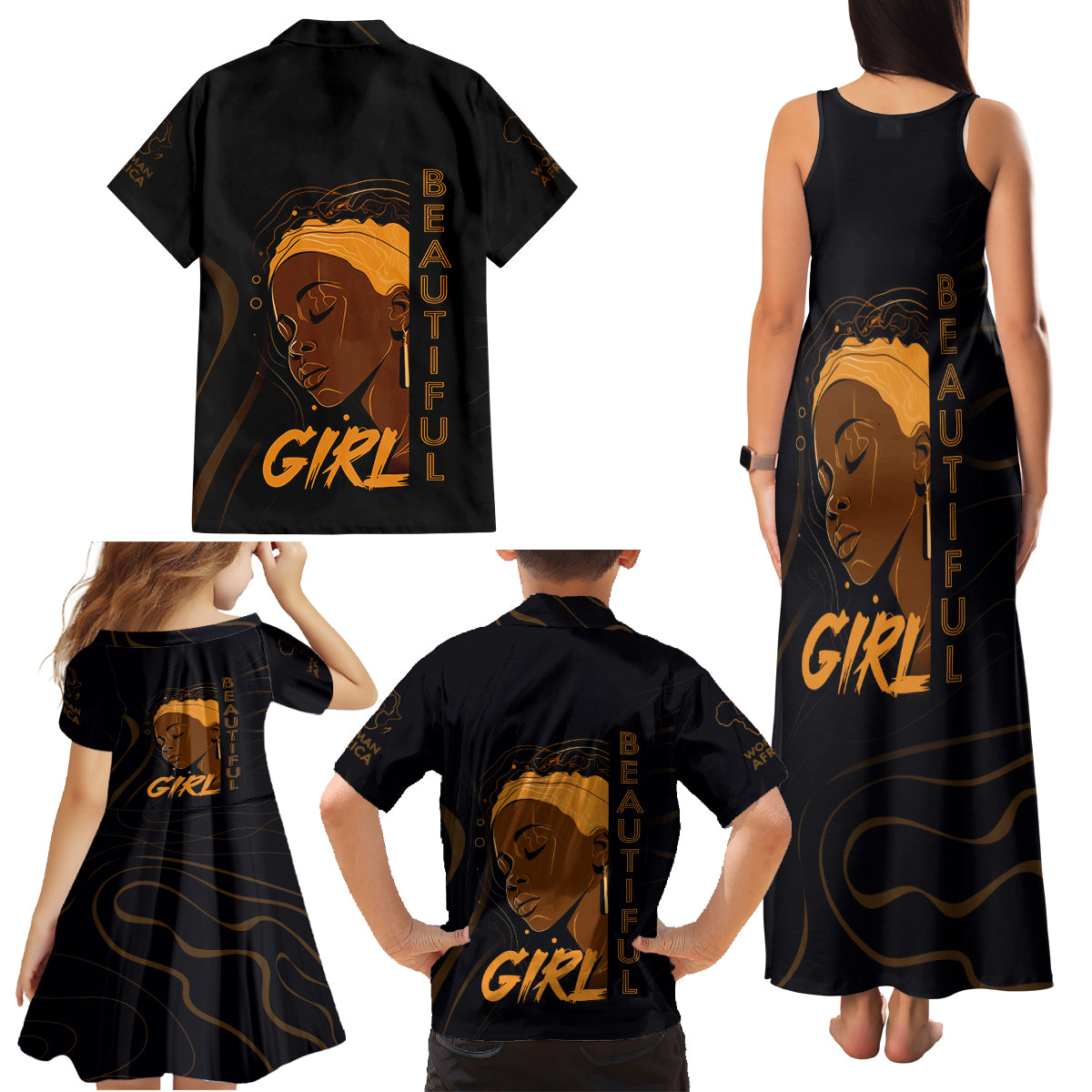Personalized Beautiful Black Girl Family Matching Tank Maxi Dress and Hawaiian Shirt Women Africa - Wonder Print Shop