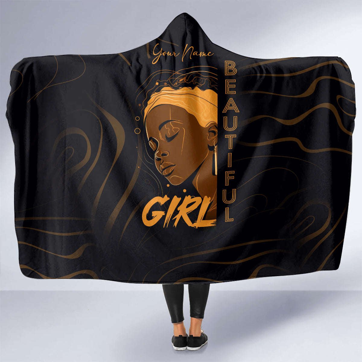 Personalized Beautiful Black Girl Hooded Blanket Women Africa