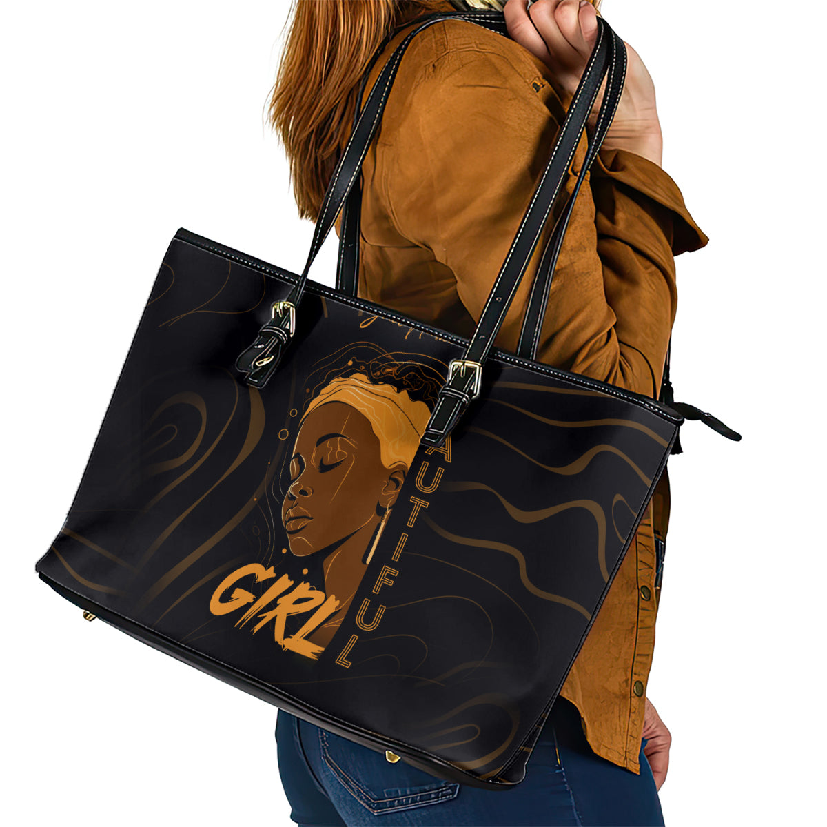 Personalized Beautiful Black Girl Leather Tote Bag Women Africa - Wonder Print Shop
