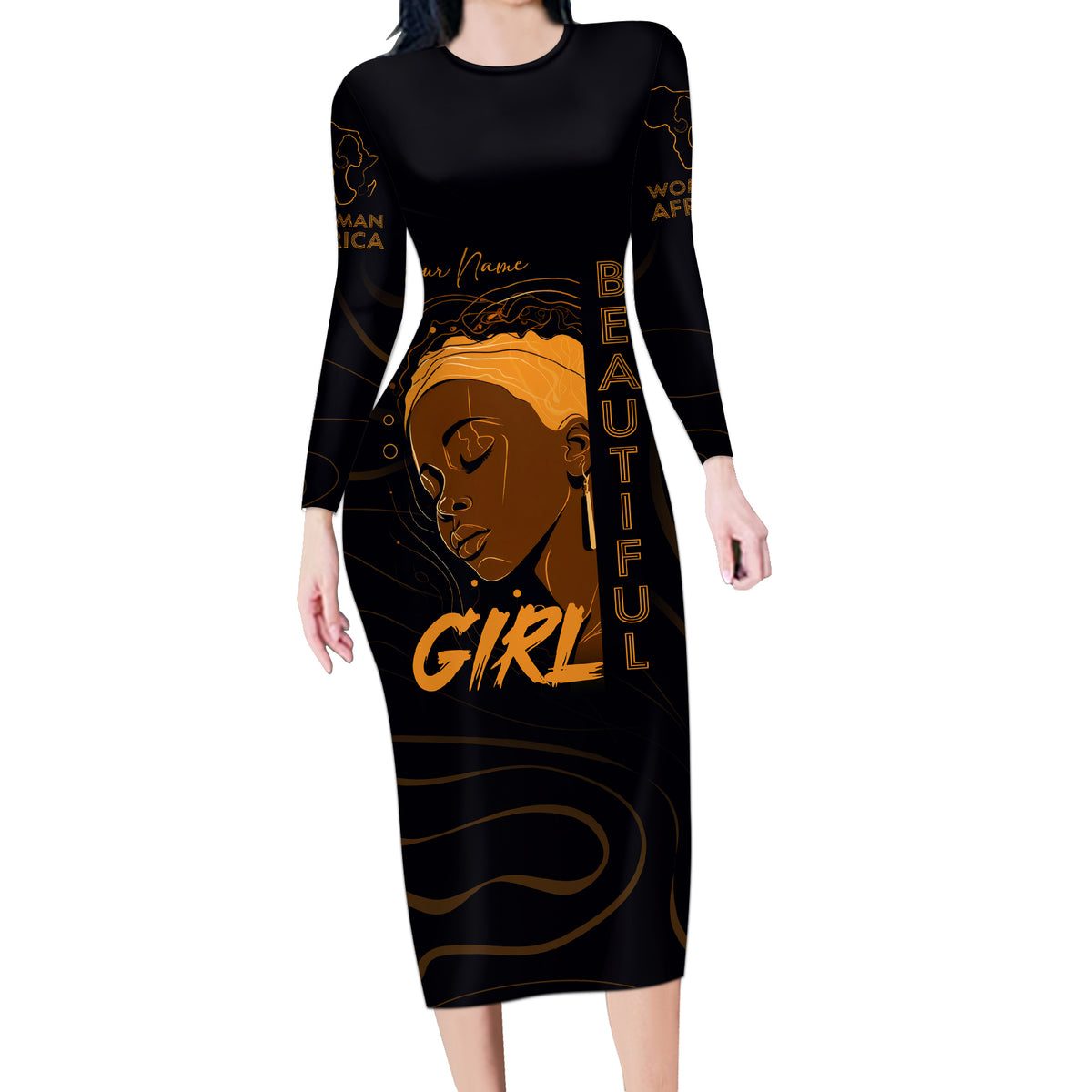 Personalized Beautiful Black Girl Long Sleeve Bodycon Dress Women Africa - Wonder Print Shop