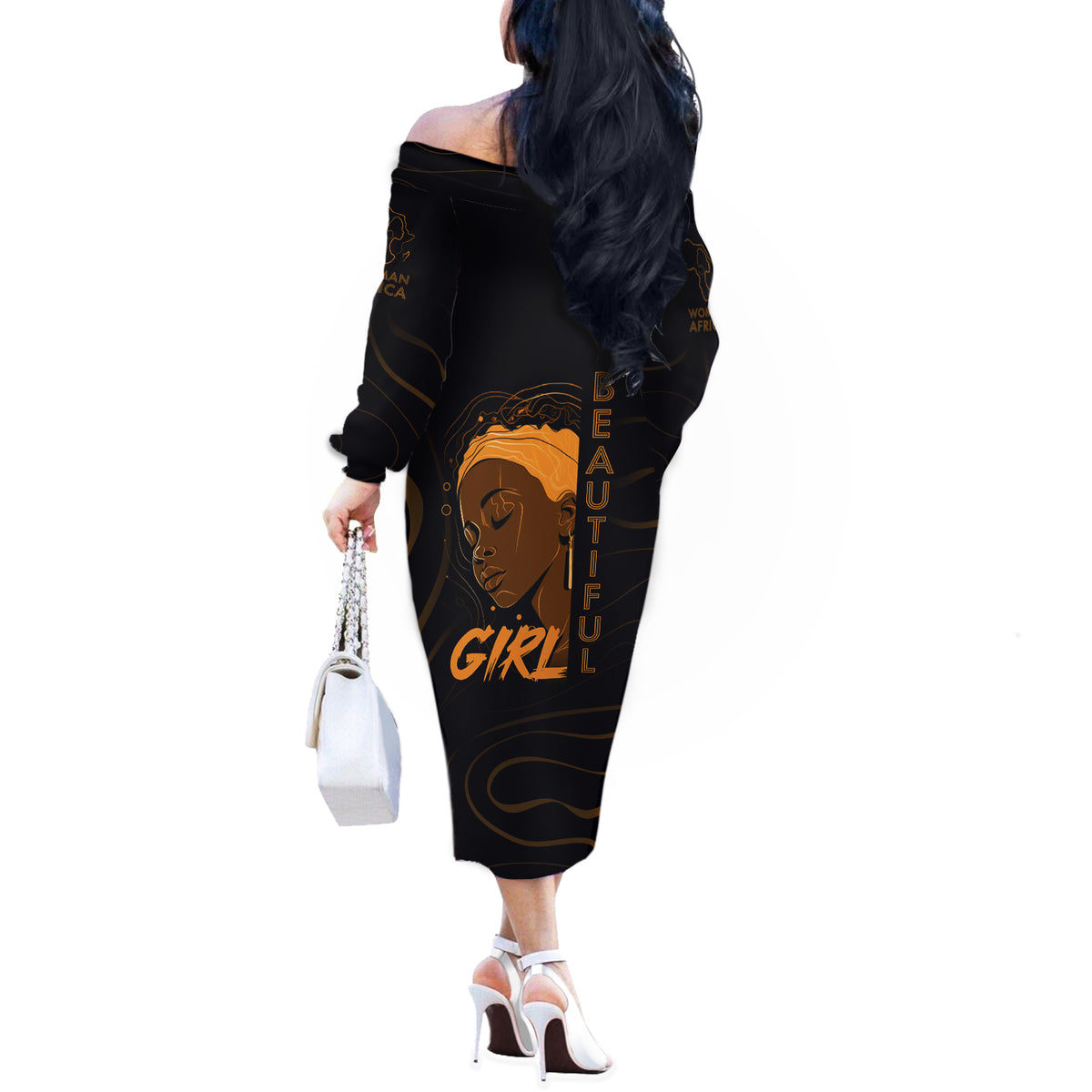 Personalized Beautiful Black Girl Off The Shoulder Long Sleeve Dress Women Africa - Wonder Print Shop