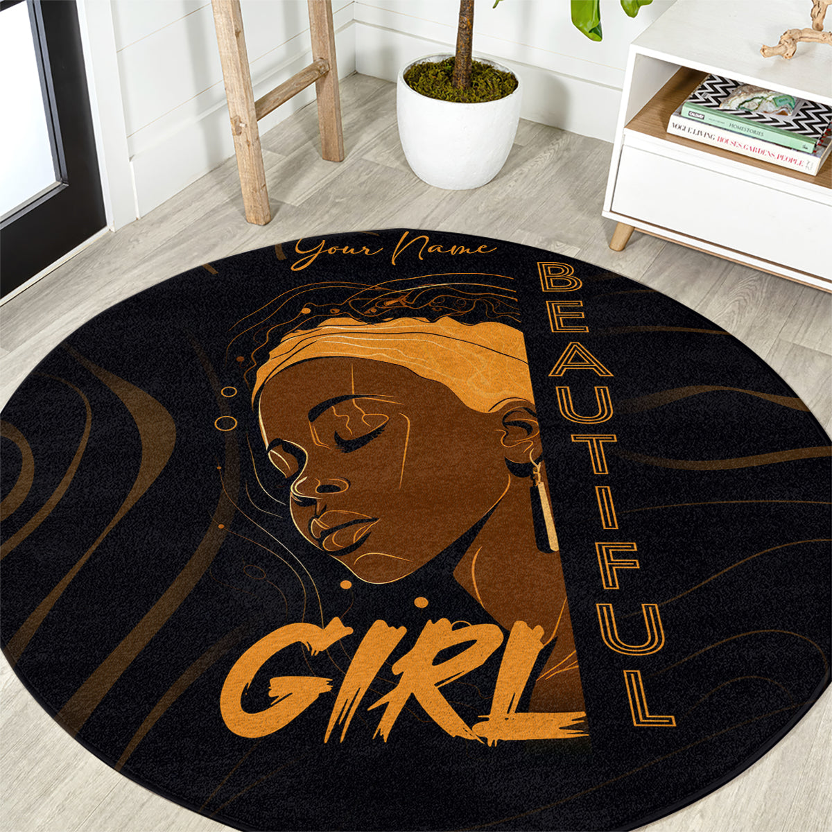 Personalized Beautiful Black Girl Round Carpet Women Africa