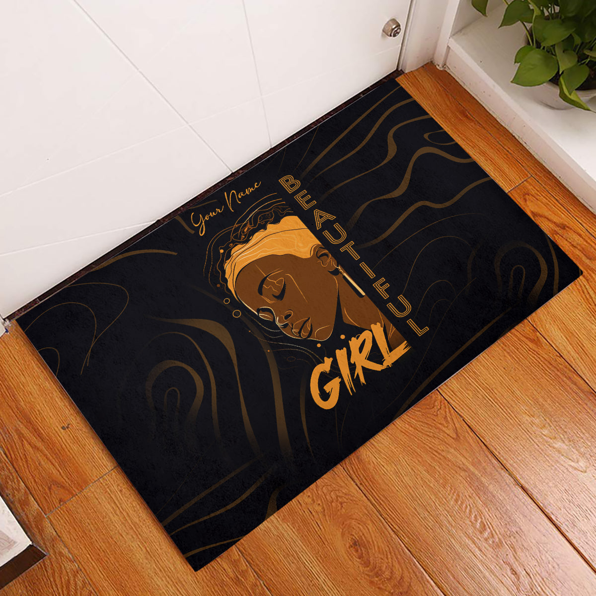 Personalized Beautiful Black Girl Rubber Doormat Women Africa - Wonder Print Shop