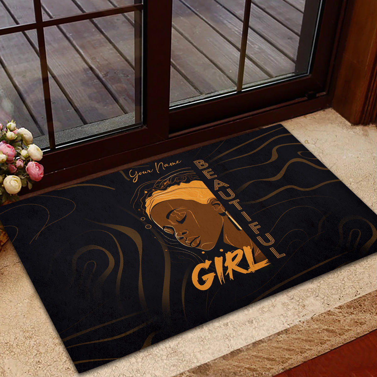 Personalized Beautiful Black Girl Rubber Doormat Women Africa - Wonder Print Shop