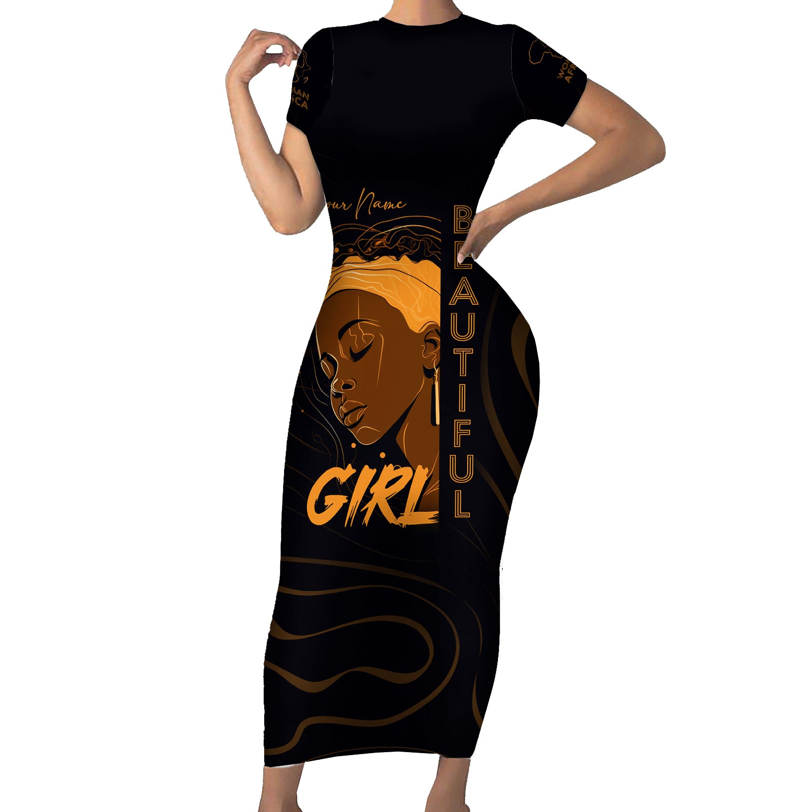 Personalized Beautiful Black Girl Short Sleeve Bodycon Dress Women Africa - Wonder Print Shop