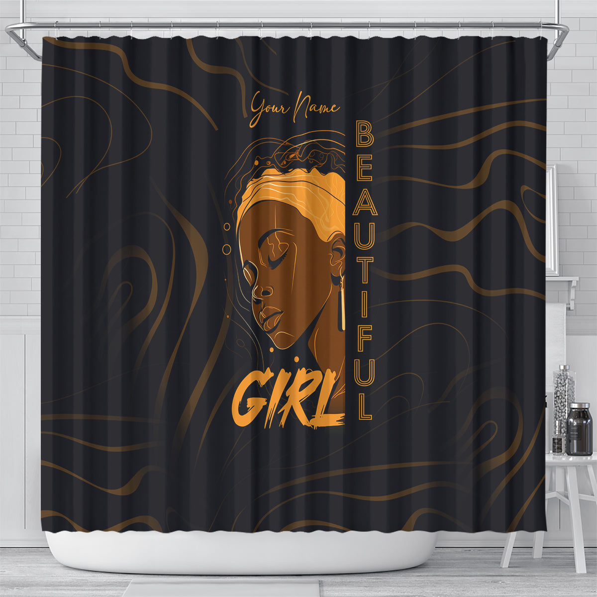 Personalized Beautiful Black Girl Shower Curtain Women Africa