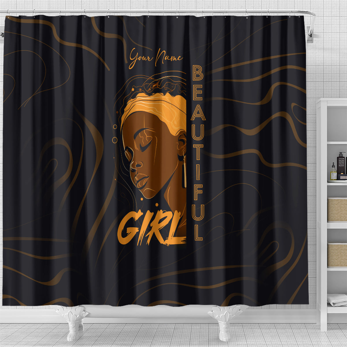 Personalized Beautiful Black Girl Shower Curtain Women Africa