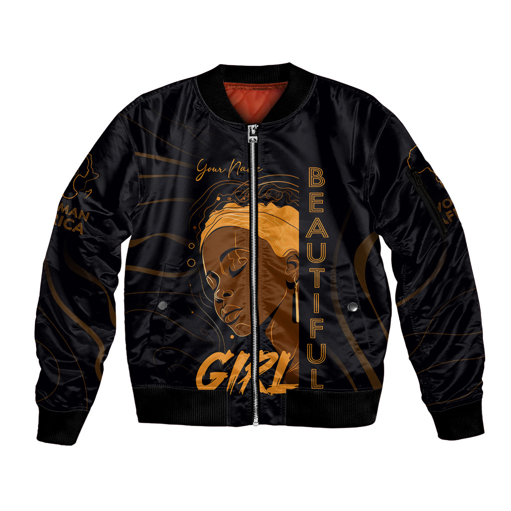 Personalized Beautiful Black Girl Sleeve Zip Bomber Jacket Women Africa - Wonder Print Shop