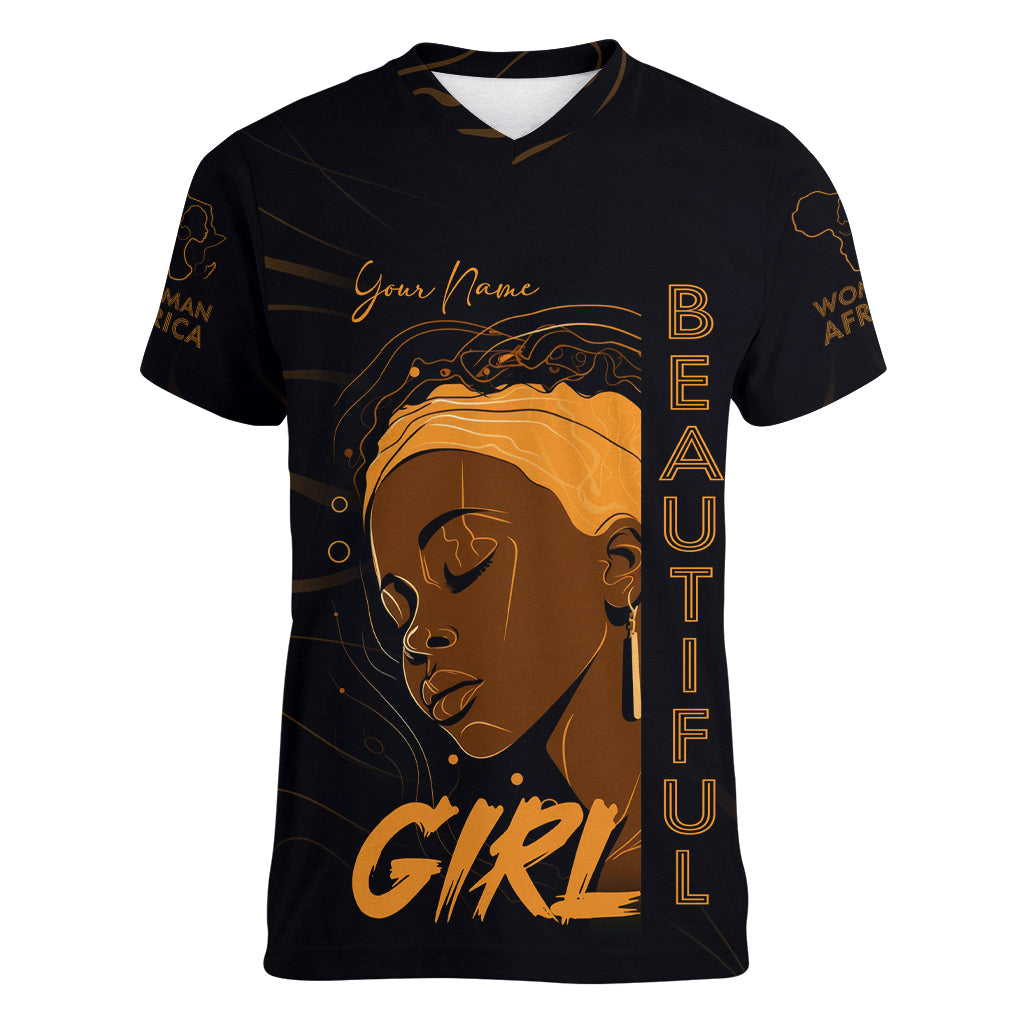 Personalized Beautiful Black Girl Women V Neck T Shirt Women Africa - Wonder Print Shop