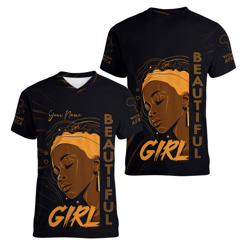 Personalized Beautiful Black Girl Women V Neck T Shirt Women Africa - Wonder Print Shop