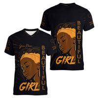 Personalized Beautiful Black Girl Women V Neck T Shirt Women Africa - Wonder Print Shop