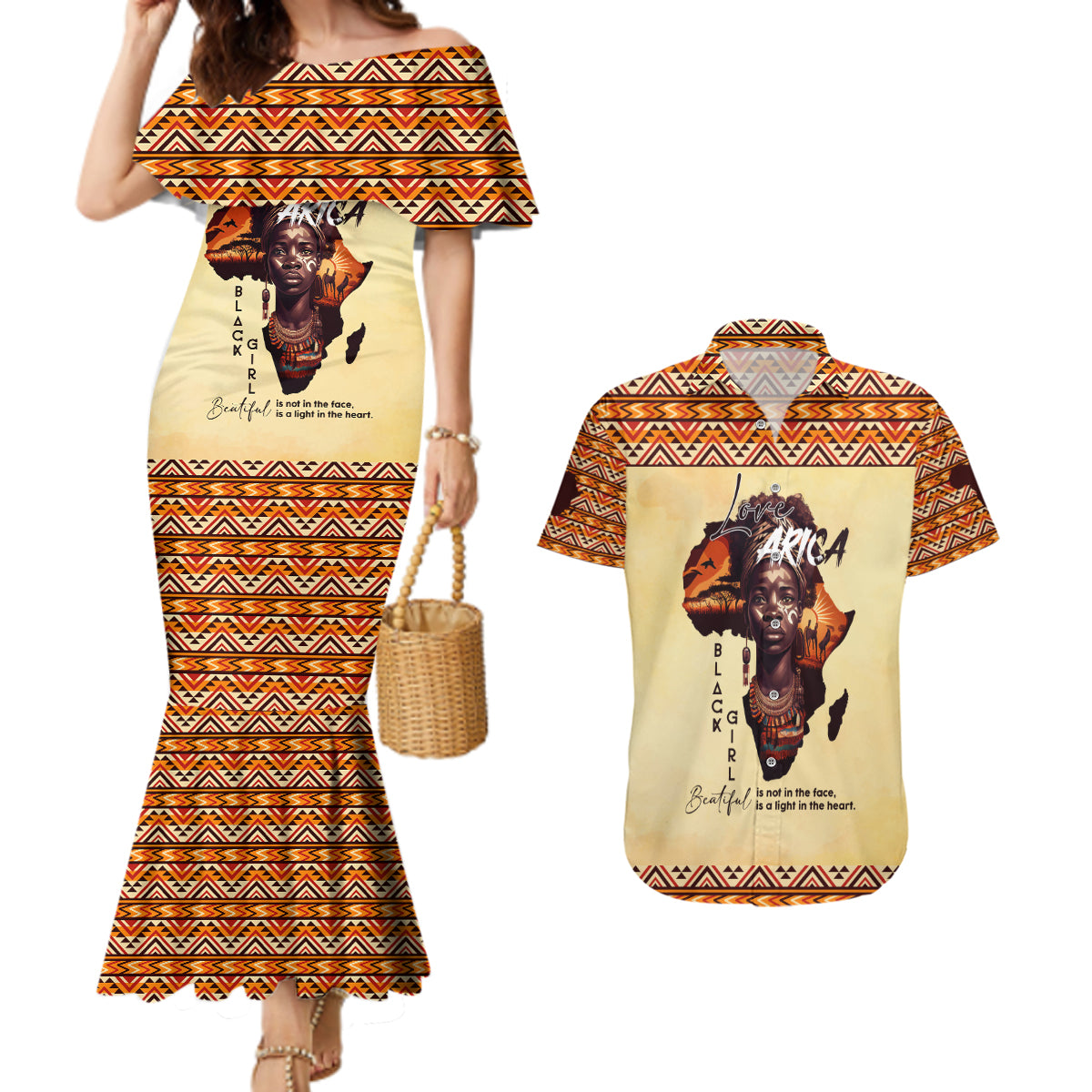 Personalized Love Africa Couples Matching Mermaid Dress and Hawaiian Shirt Black Girl Beautiful - Wonder Print Shop