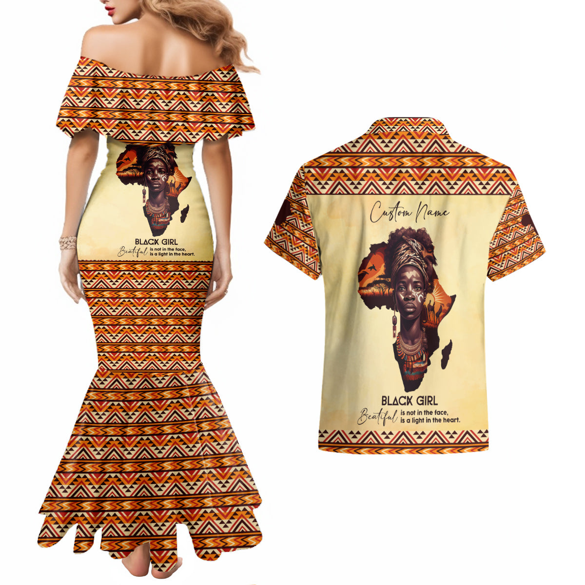 Personalized Love Africa Couples Matching Mermaid Dress and Hawaiian Shirt Black Girl Beautiful - Wonder Print Shop