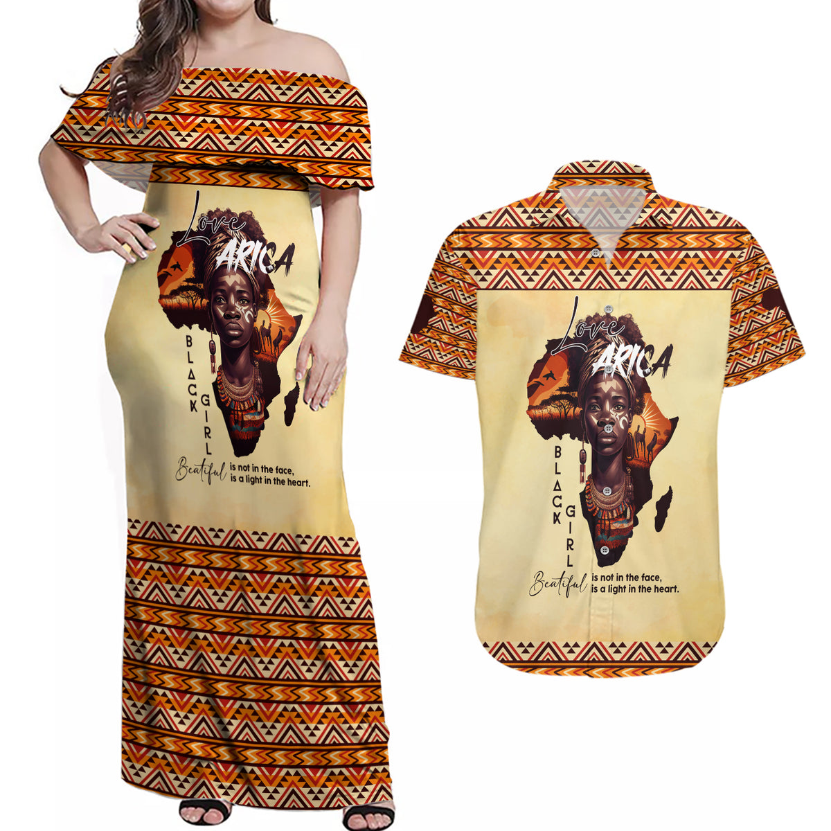 Personalized Love Africa Couples Matching Off Shoulder Maxi Dress and Hawaiian Shirt Black Girl Beautiful - Wonder Print Shop