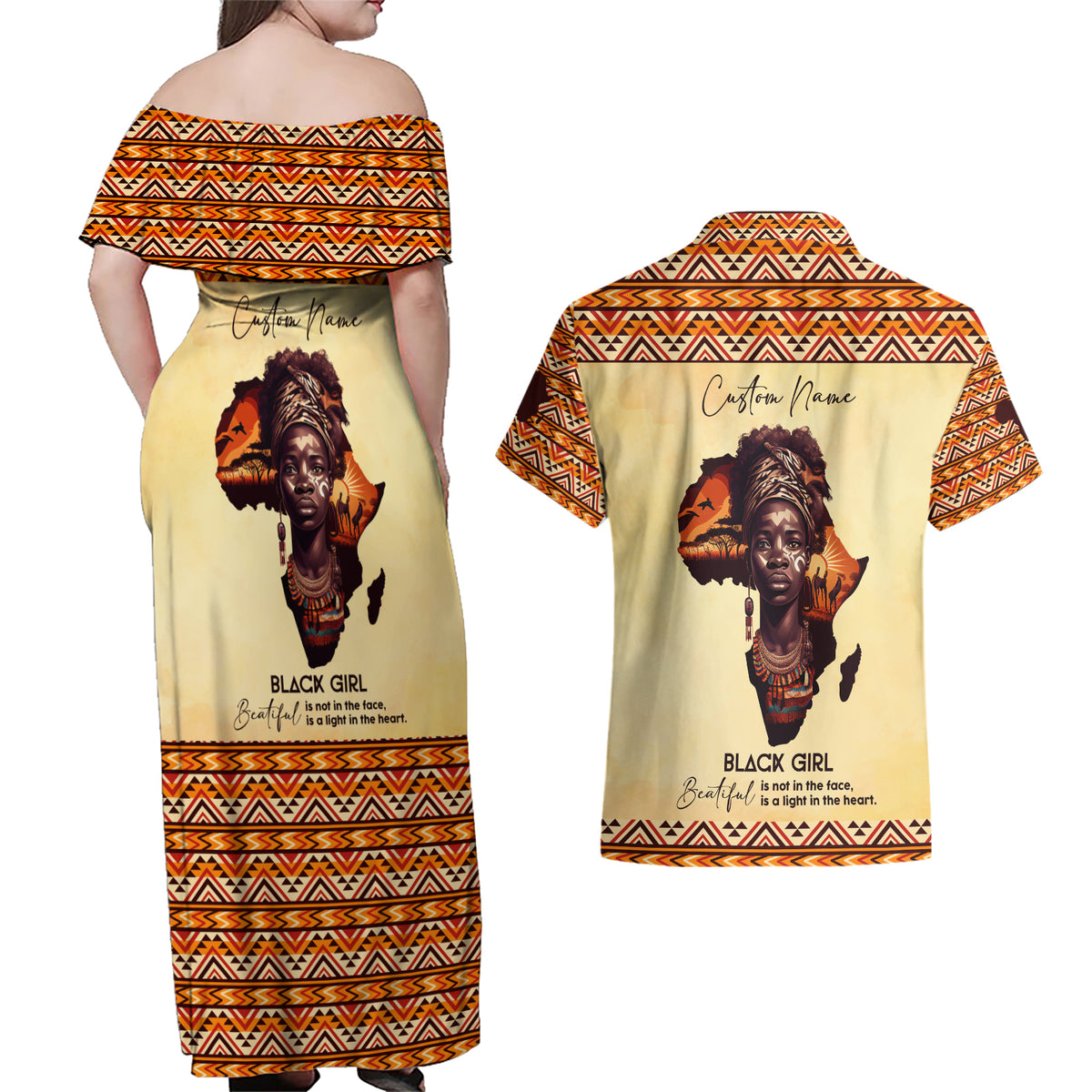 Personalized Love Africa Couples Matching Off Shoulder Maxi Dress and Hawaiian Shirt Black Girl Beautiful - Wonder Print Shop