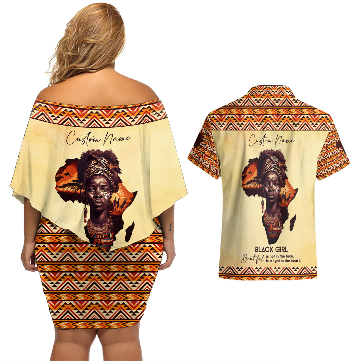 Personalized Love Africa Couples Matching Off Shoulder Short Dress and Hawaiian Shirt Black Girl Beautiful - Wonder Print Shop