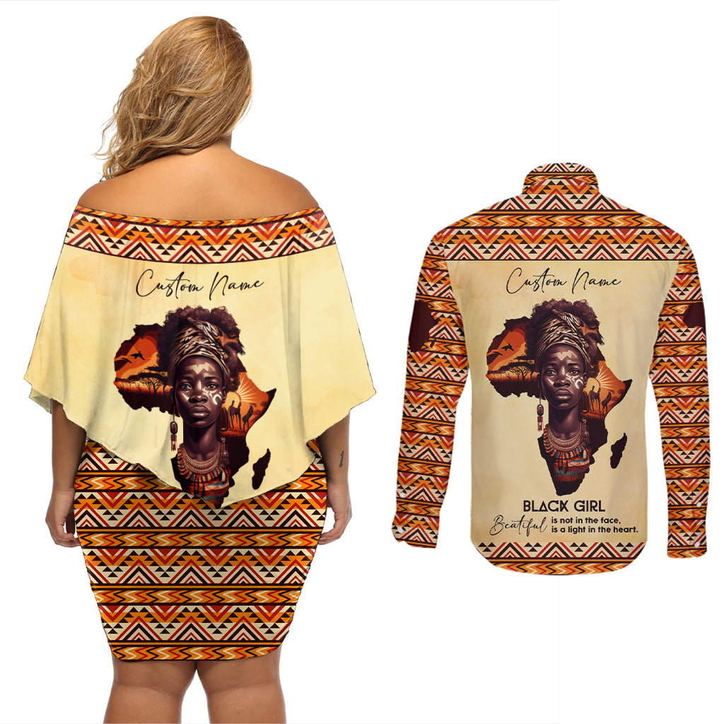 Personalized Love Africa Couples Matching Off Shoulder Short Dress and Long Sleeve Button Shirt Black Girl Beautiful - Wonder Print Shop