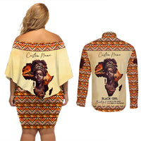 Personalized Love Africa Couples Matching Off Shoulder Short Dress and Long Sleeve Button Shirt Black Girl Beautiful - Wonder Print Shop