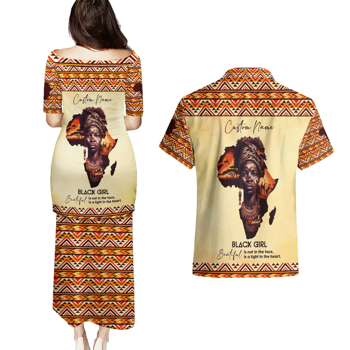 Personalized Love Africa Couples Matching Puletasi and Hawaiian Shirt Black Girl Beautiful - Wonder Print Shop