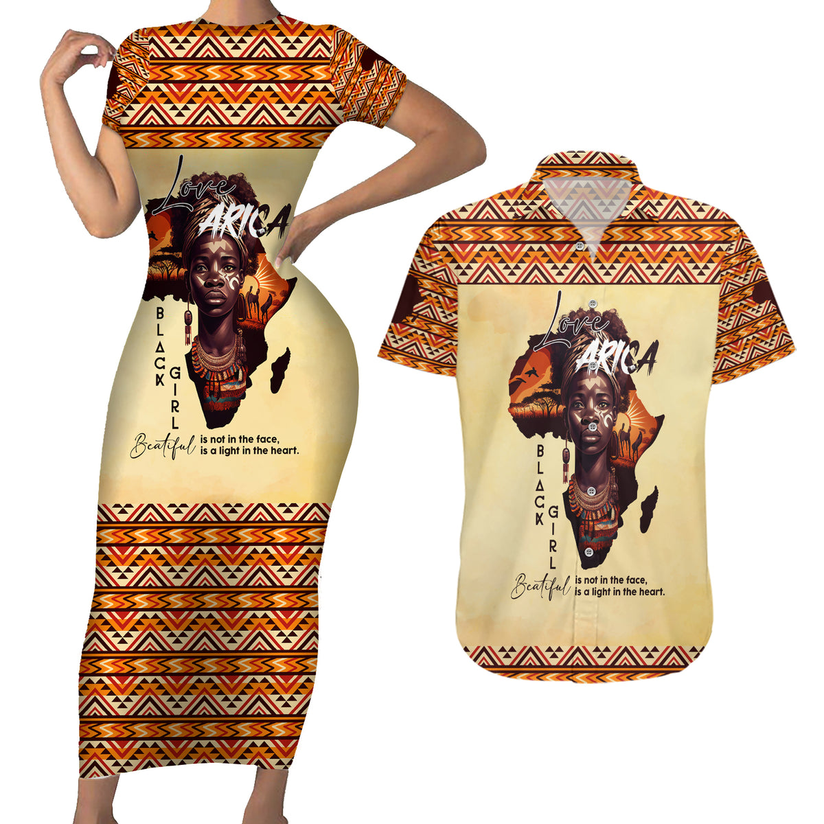 Personalized Love Africa Couples Matching Short Sleeve Bodycon Dress and Hawaiian Shirt Black Girl Beautiful - Wonder Print Shop