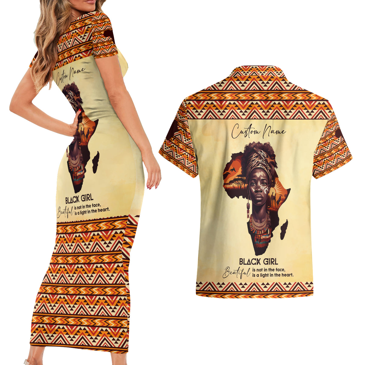 Personalized Love Africa Couples Matching Short Sleeve Bodycon Dress and Hawaiian Shirt Black Girl Beautiful - Wonder Print Shop