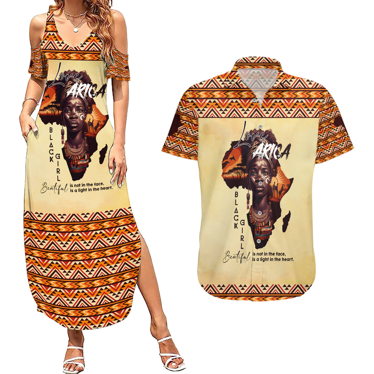 Personalized Love Africa Couples Matching Summer Maxi Dress and Hawaiian Shirt Black Girl Beautiful - Wonder Print Shop