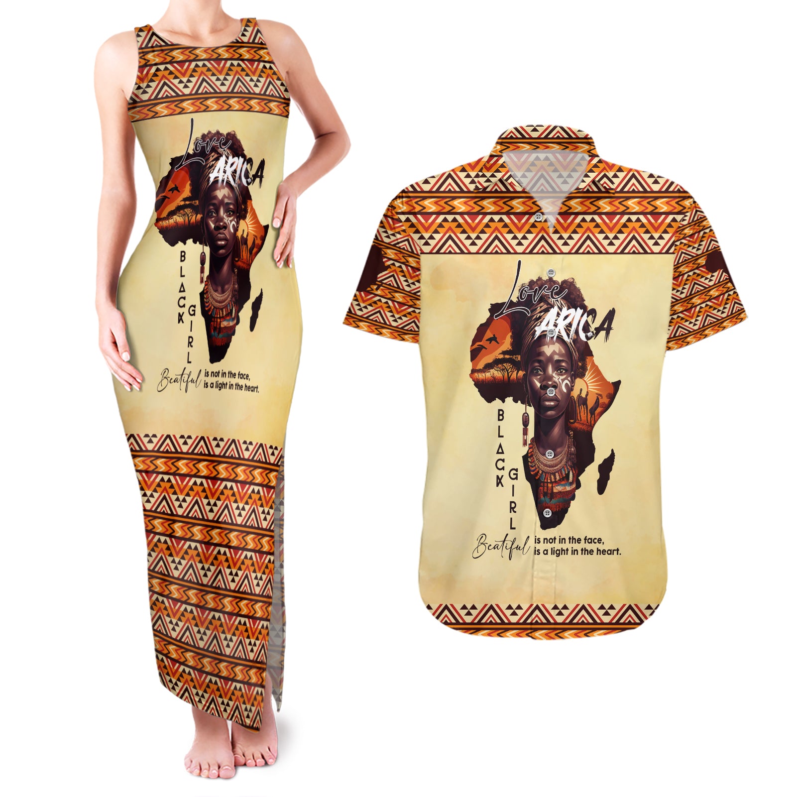 Personalized Love Africa Couples Matching Tank Maxi Dress and Hawaiian Shirt Black Girl Beautiful - Wonder Print Shop