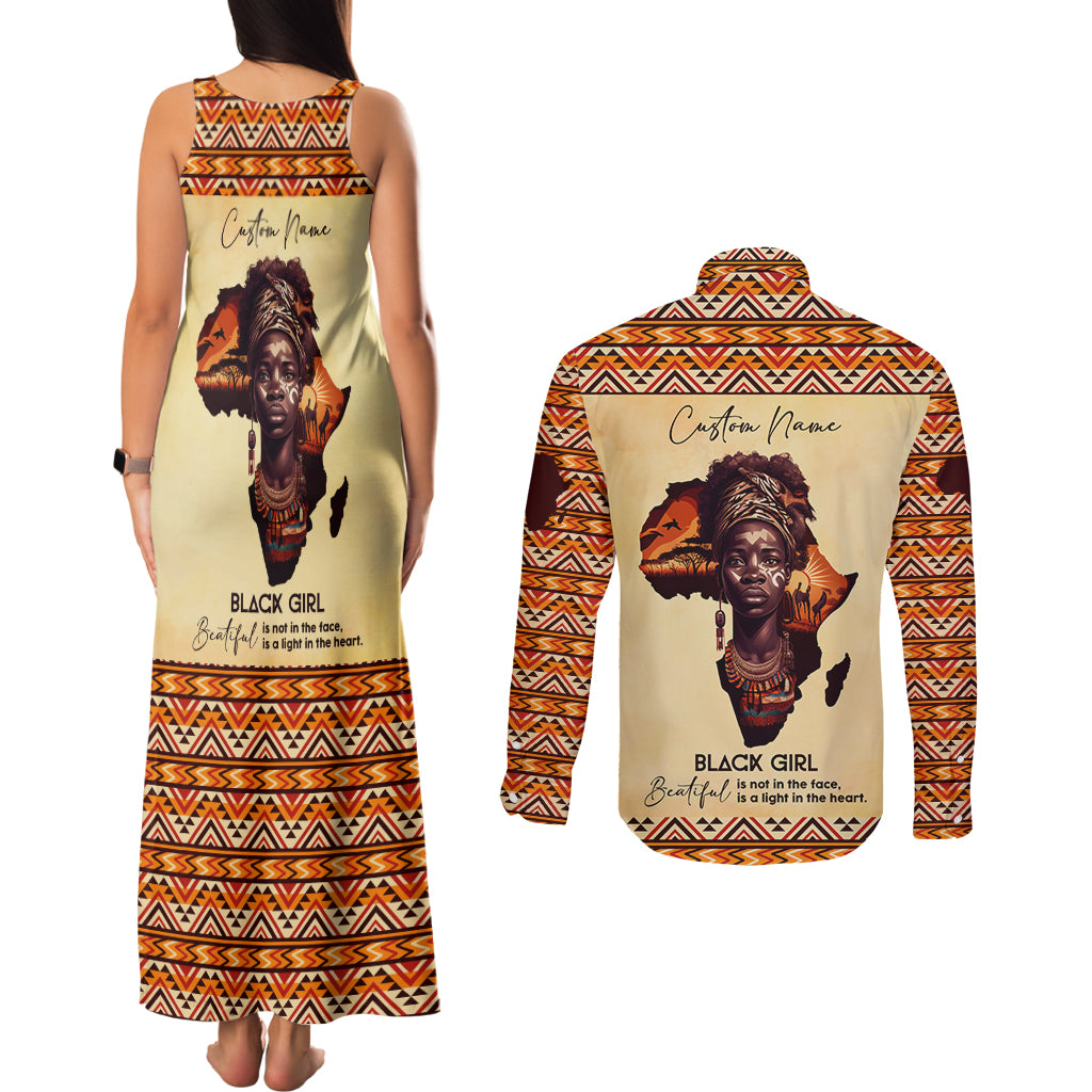 Personalized Love Africa Couples Matching Tank Maxi Dress and Long Sleeve Button Shirt Black Girl Beautiful - Wonder Print Shop