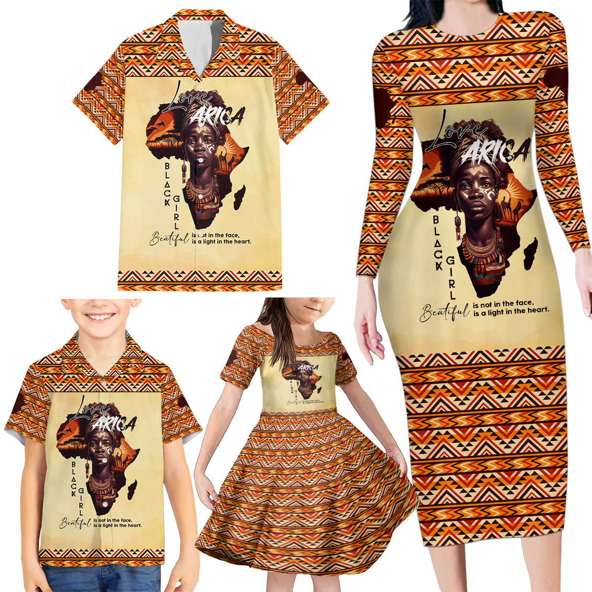 Personalized Love Africa Family Matching Long Sleeve Bodycon Dress and Hawaiian Shirt Black Girl Beautiful - Wonder Print Shop