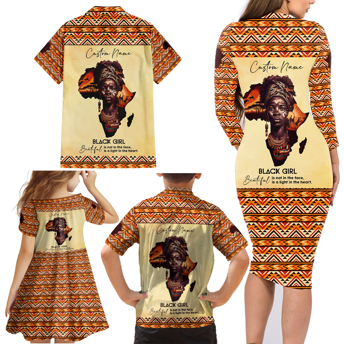 Personalized Love Africa Family Matching Long Sleeve Bodycon Dress and Hawaiian Shirt Black Girl Beautiful - Wonder Print Shop