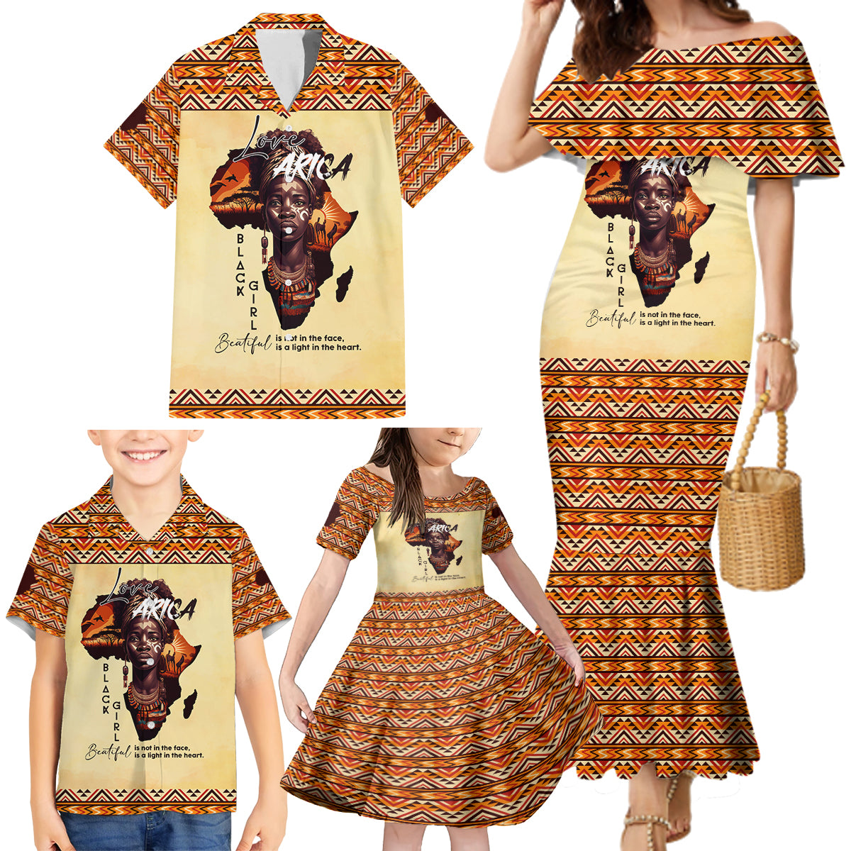 Personalized Love Africa Family Matching Mermaid Dress and Hawaiian Shirt Black Girl Beautiful - Wonder Print Shop