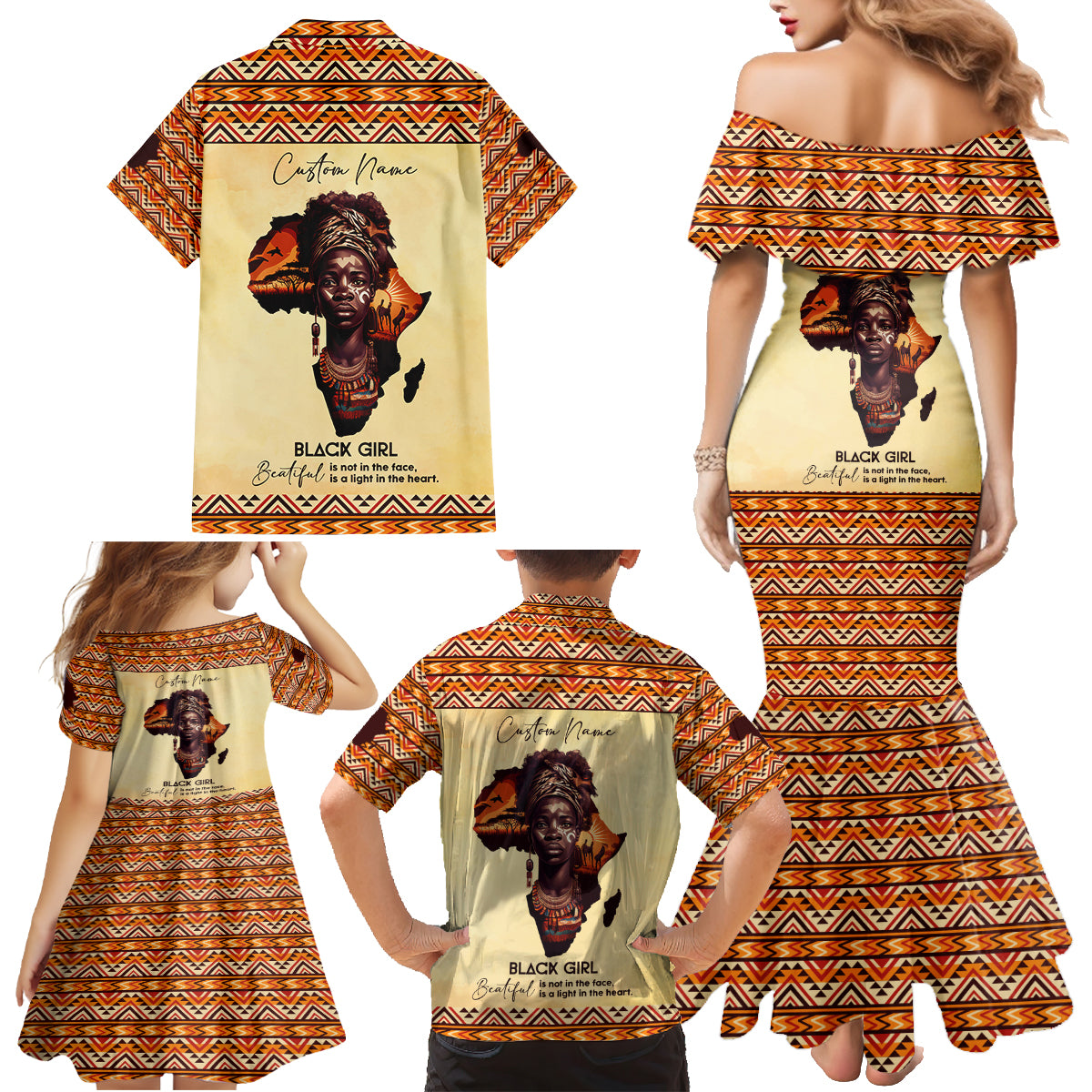 Personalized Love Africa Family Matching Mermaid Dress and Hawaiian Shirt Black Girl Beautiful - Wonder Print Shop