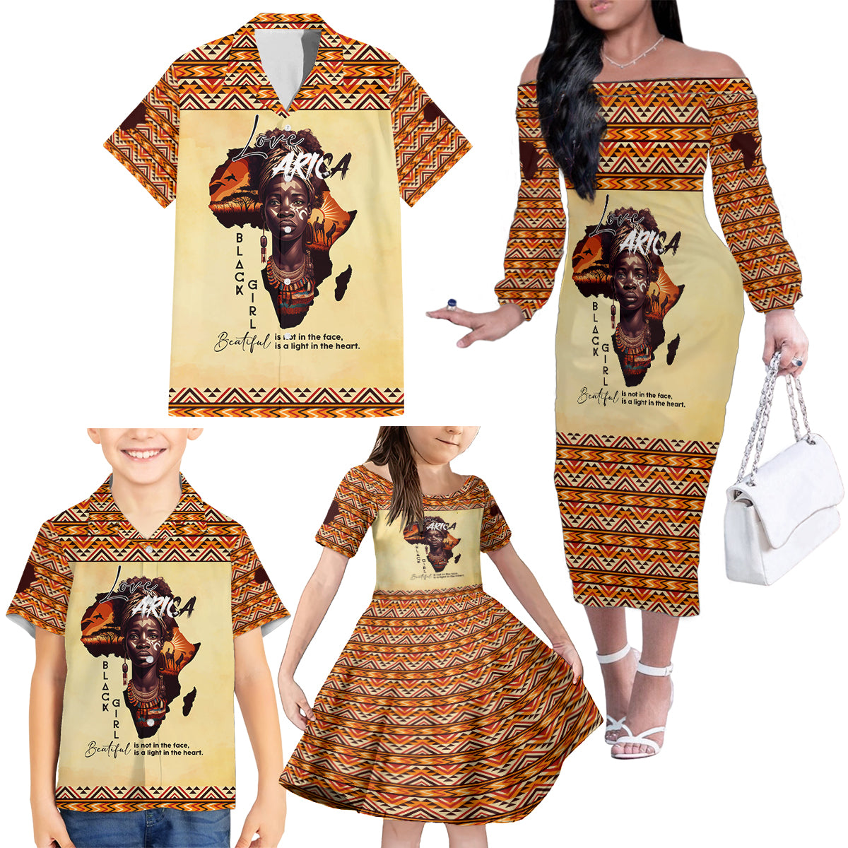 Personalized Love Africa Family Matching Off The Shoulder Long Sleeve Dress and Hawaiian Shirt Black Girl Beautiful - Wonder Print Shop