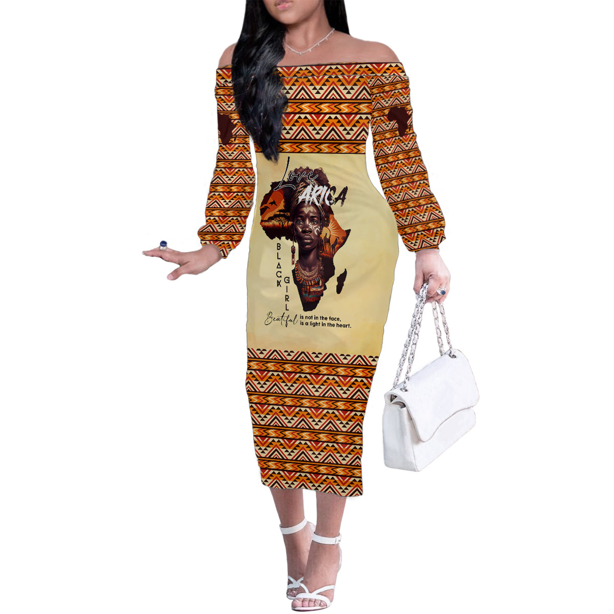 Personalized Love Africa Family Matching Off The Shoulder Long Sleeve Dress and Hawaiian Shirt Black Girl Beautiful - Wonder Print Shop